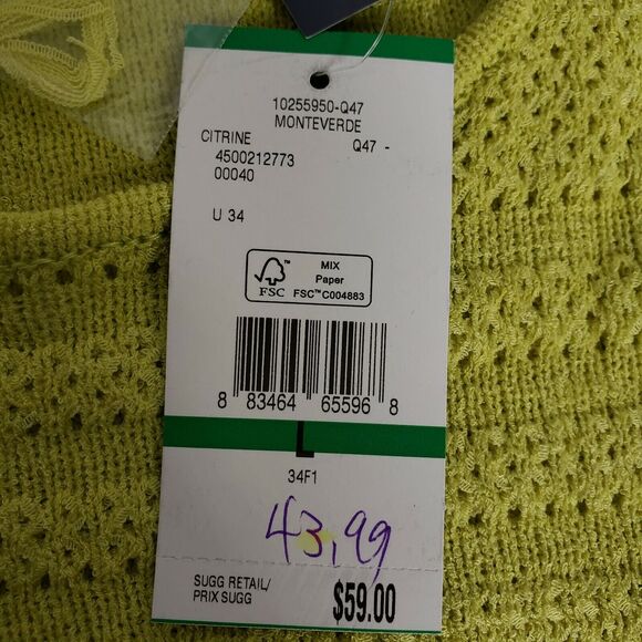 Evan Picone Womens Top Large Open Mesh Knit Yellow Green Short Sleeve Sweater - Picture 10 of 11